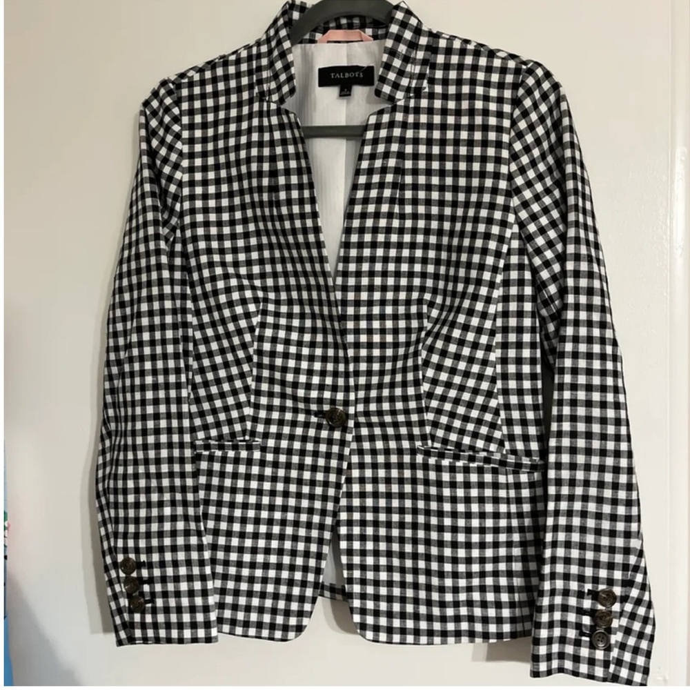 Talbots Women's Black and White Checkered Blazer size 2